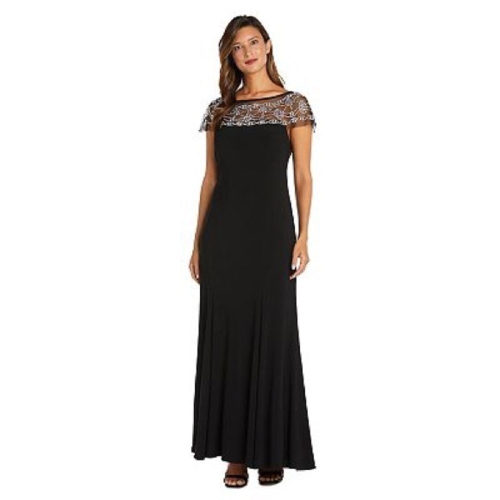 R & M RICHARDS Women's Illusion Beaded-Trim A-Line Gown size 8